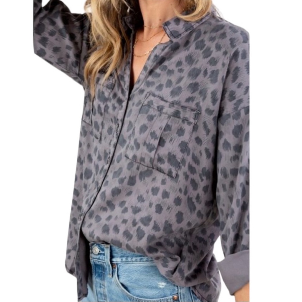 Lovestitch Grey Leopard Print Button Up - Size S